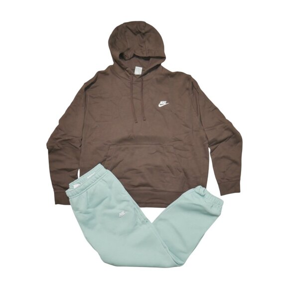 Nike Club Sweatsuit Fleece Tracksuit Men's Size 2XL Brown Turquoise Gift Set NEW - Picture 3 of 16